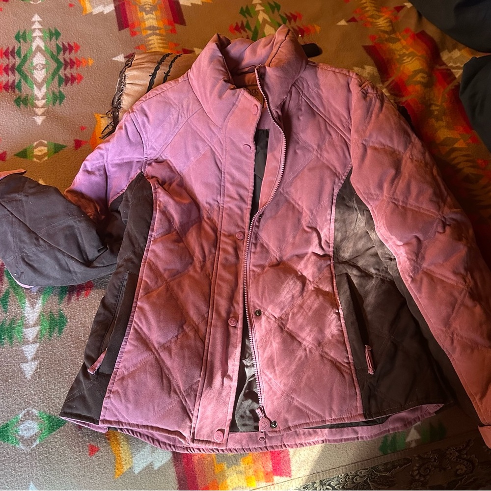 Women's Pink and Brown Quilted Puffer Outback down Jacket and matching vest